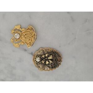 Jane 1997 AOL Brooch Set – Angel Rhinestone & Pearl Signed Goldtone Pins